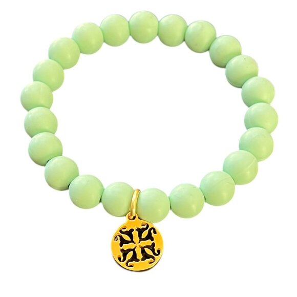 Rustic Cuff Mint Green Silicone Beads Logo Stretch Bracelet - Picture 1 of 3